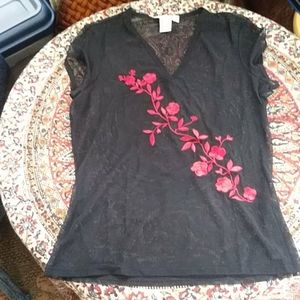 EXPRESS Embroidered Mesh V-neck Top